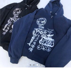 “Life goes on” Deadstock Japanese Navy Blue Streetwear style Zip-Up hoodie